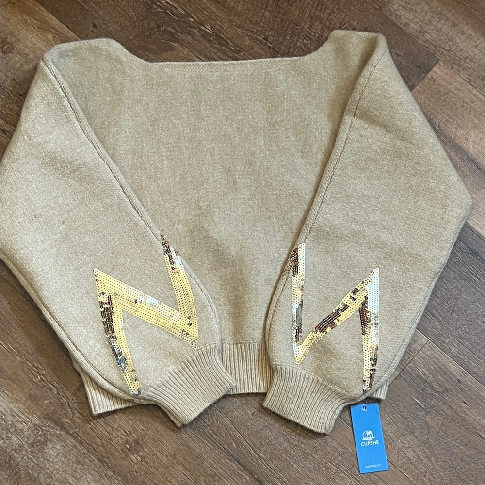 Cupshe Tan Sweater with Gold Accents
